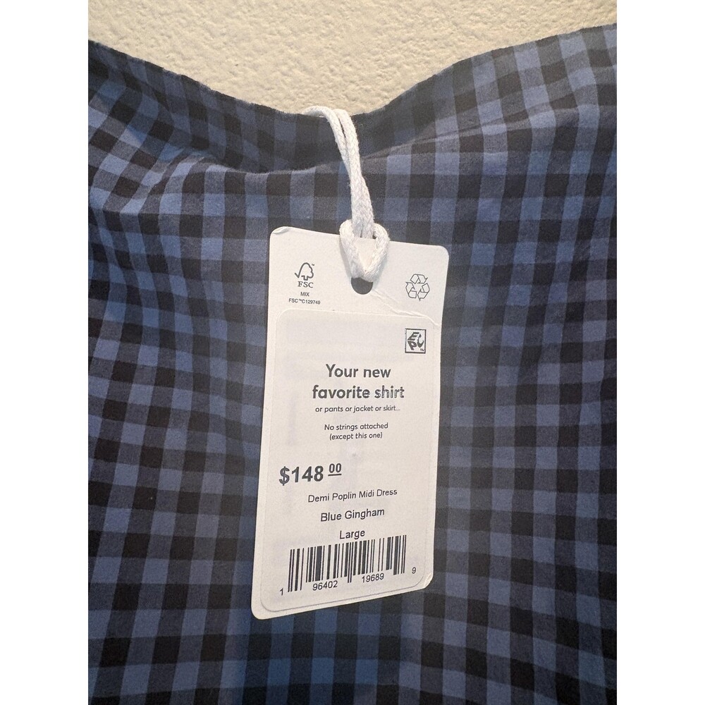Marine Layer Demi Poplin Midi Dress Womens Large Blue Gingham Pima Cotton - Picture 4 of 12
